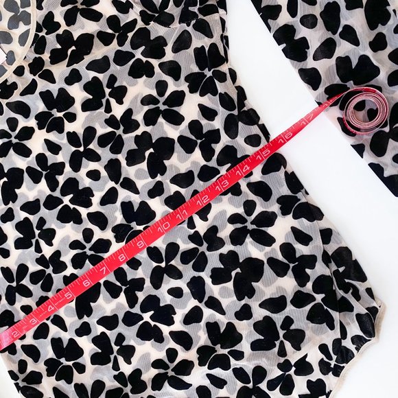 VS Sheer Long Sleeve Bodysuit with Black Velvet Floral Patterning - Picture 7 of 7